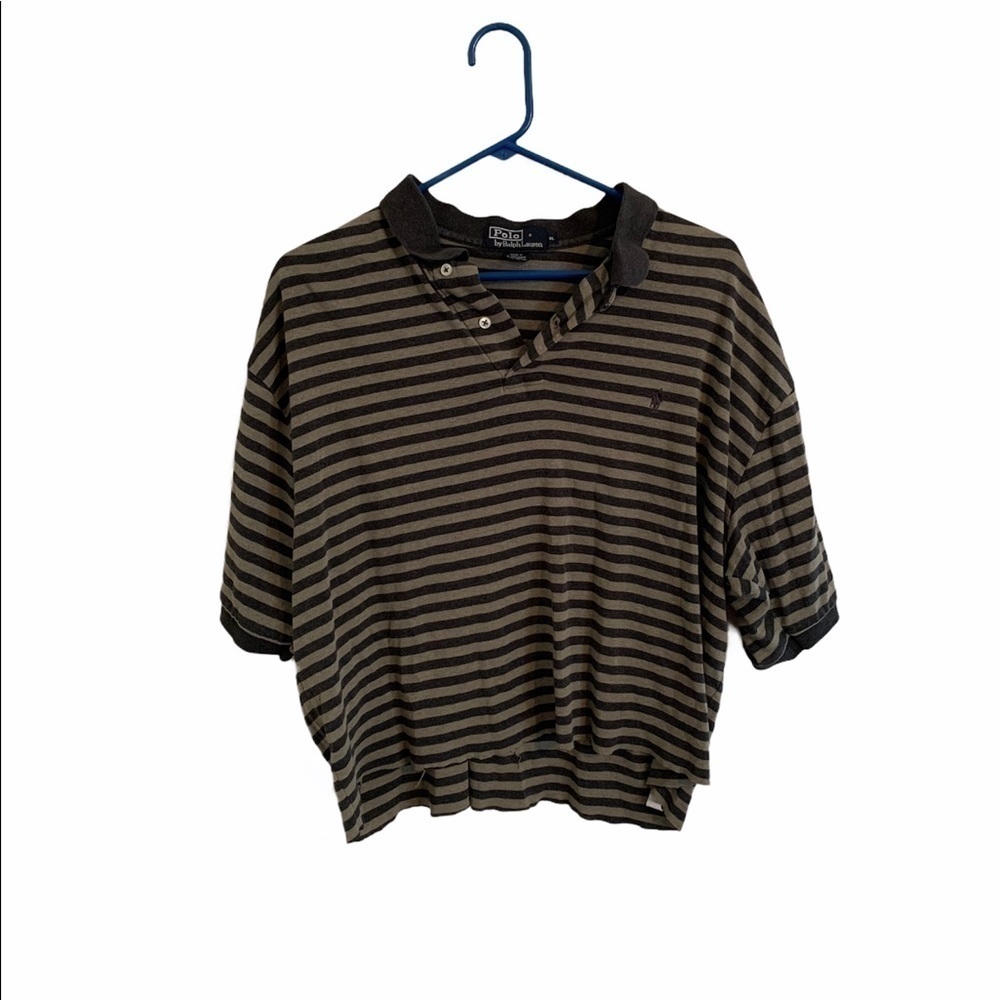 Polo by Ralph Lauren Black and Olive Striped Short Sleeve Polo